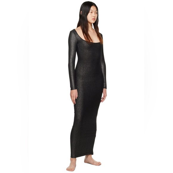 SKIMS Black Soft Lounge Shimmer Long Sleeve Maxi Dress XXS Onyx Foil - Picture 6 of 10